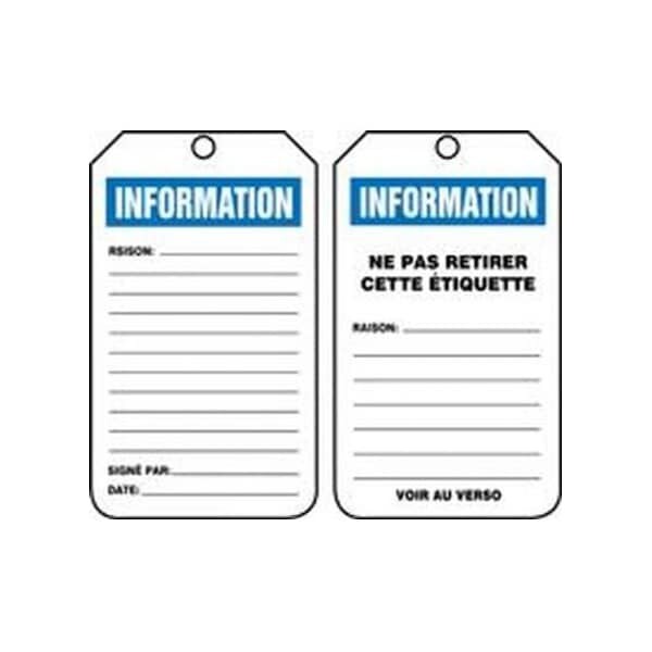 Accuform French Safety Tags, INFORMATION, 5.75in x 3.25in, RP-Plastic, 25PK FRTRS241PTP - main